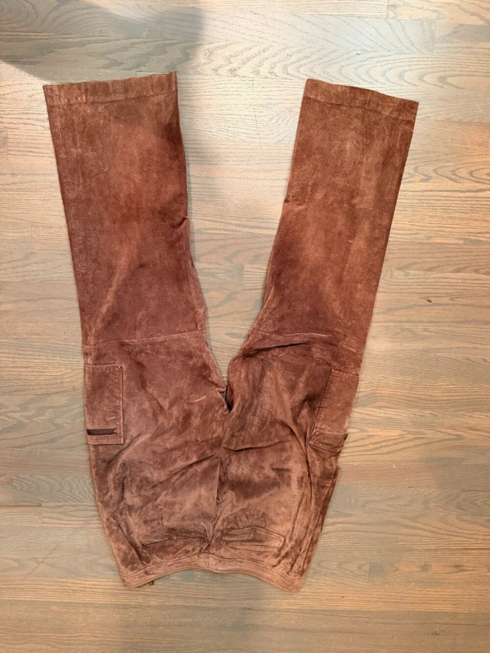 Vintage Genuine Suede Leather Pants Cropped Straight Leg High Rise Brown 8